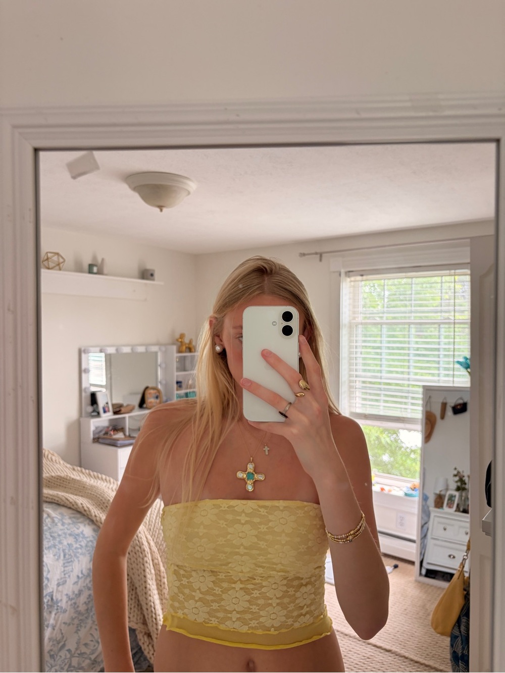 Urban Outfitters Yellow Lace Strapless Crop Top